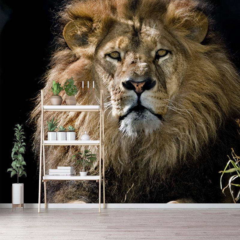 Modernist Lion Wall Mural Decal Non-Woven Waterproof Brown Wall Art for Living Room