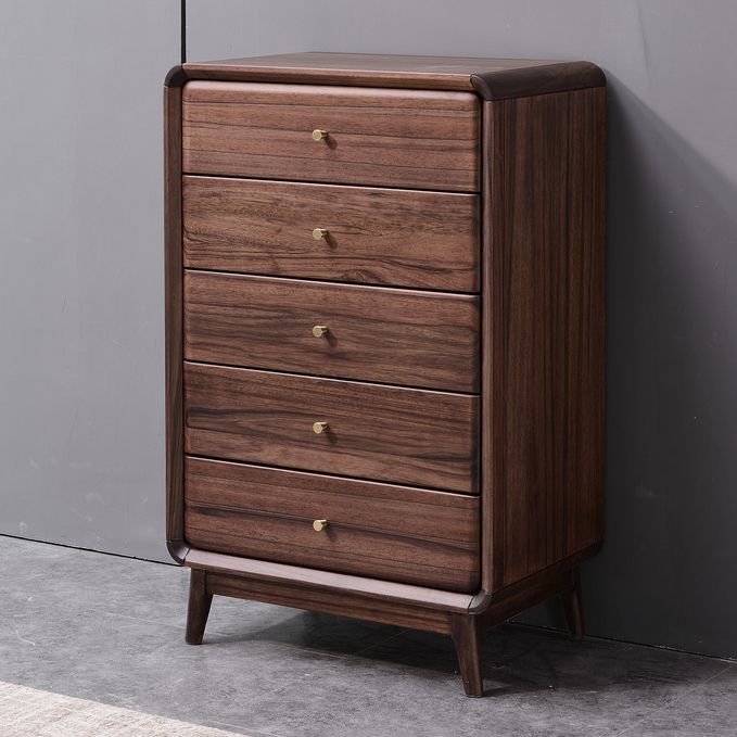 Mid-Century Modern Brown Accent Chest with 5 Drawers and Straight Legs