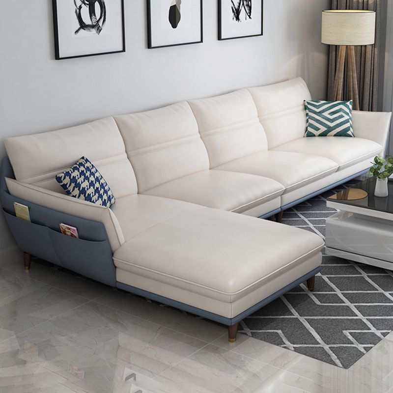 Leather Pillow Top Arm Sofa 37.4"High Cushion Back Sectional Sofa with Storage