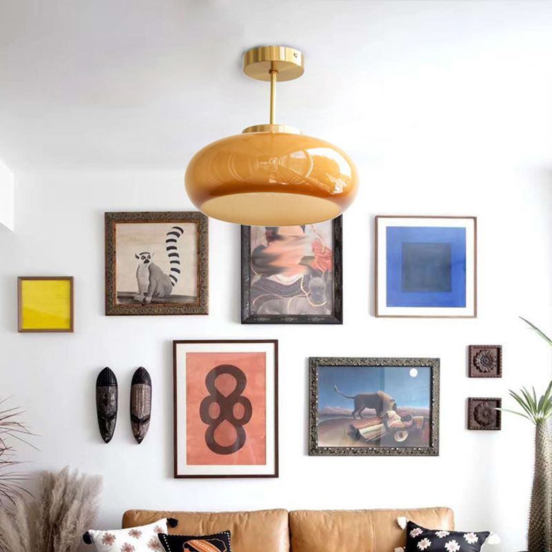 Modern Ceiling Light Orange Ceiling Mount Light with Glass Shade for Bedroom