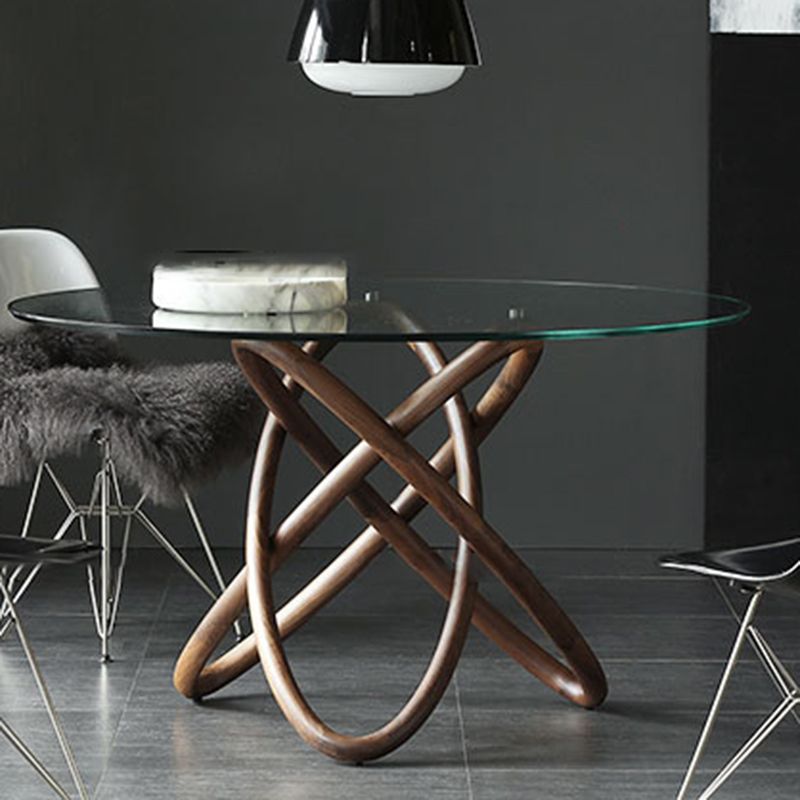 Modern Round Glass Clear Top Dining Table with Single Pedestal