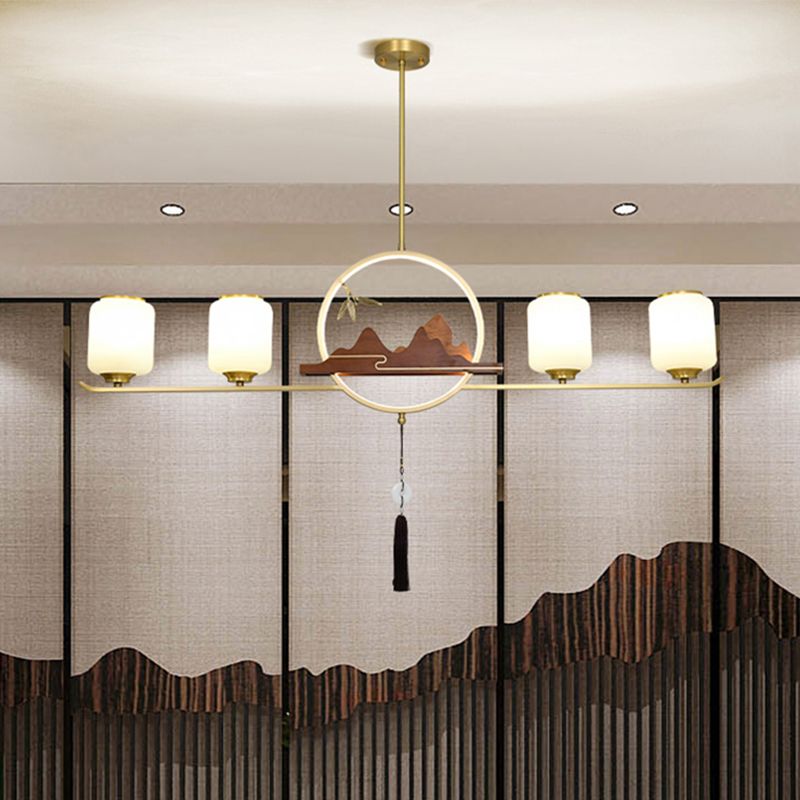 Simplicidad moderna Cilindro Luces de la isla de la isla Luces colgantes de vidrio blanco