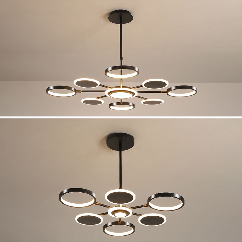 Accesorio de iluminación colgante de círculo acrílico Estilo moderno LED Black Hanging Chandelier