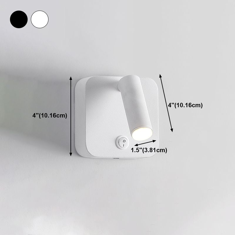 Modern Metal Wall Light Square 4" Wide Reading Wall Sconce with Switch for Bedroom