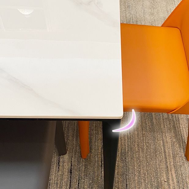 Modern White Stone Top Rectangular Dining Table with 4 Black Metal Legs