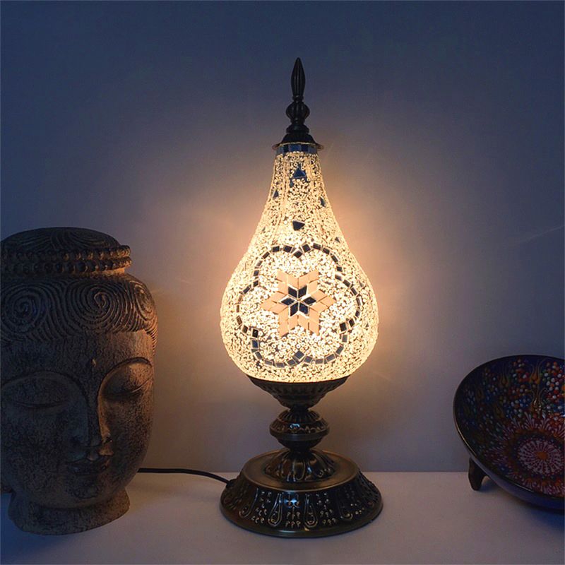 Lampe de Table LED en verre fabriquée à la main, Vintage, blanc/rouge/jaune, lampe de chevet en forme de larme pour chambre à coucher