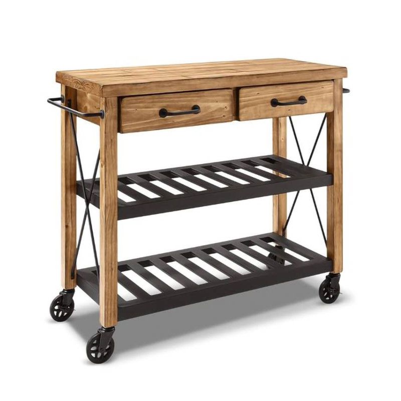 Modern Rolling Kitchen Cart Wood Rectangular Kitchen Trolley for Home Use