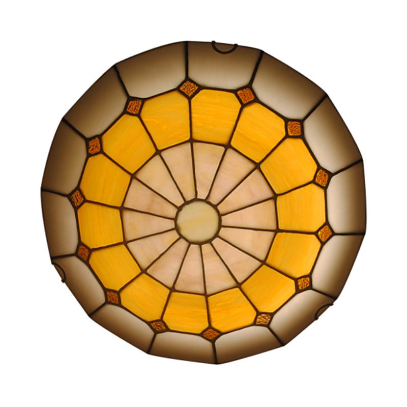 12"/16" Wide Bowl-Shaped Flush Mount Ceiling Light Vintage Stained Glass Flush Mount Ceiling Light in Orange