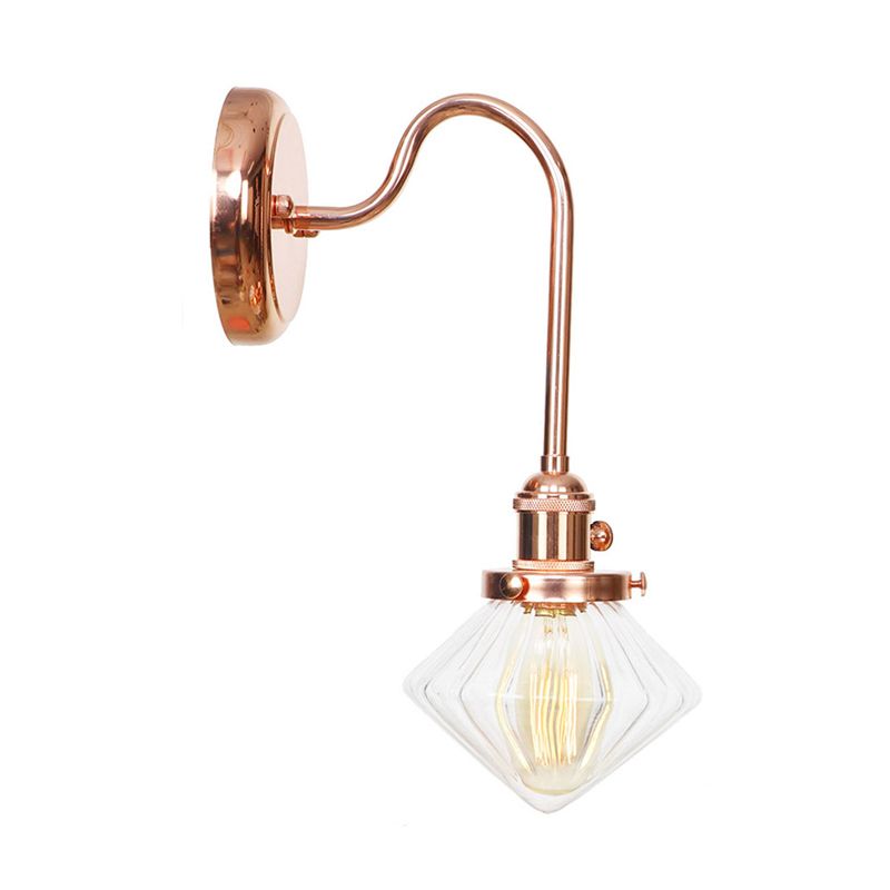 Clear/Amber Glass Copper Sconce Light Diamond 1 Light Farmhouse Wall Lighting Fixture for Bedroom
