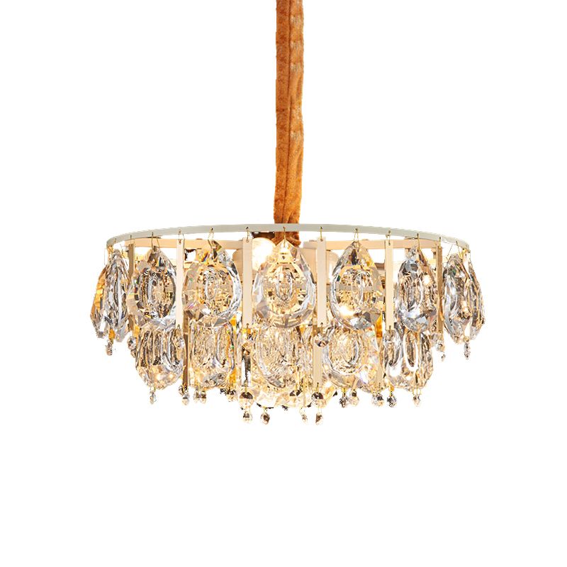 Gold 3/4 Köpfe Kronleuchter leichte moderne, facettierte Kristall -Tränenhänge -Lampe mit Kegeldesign