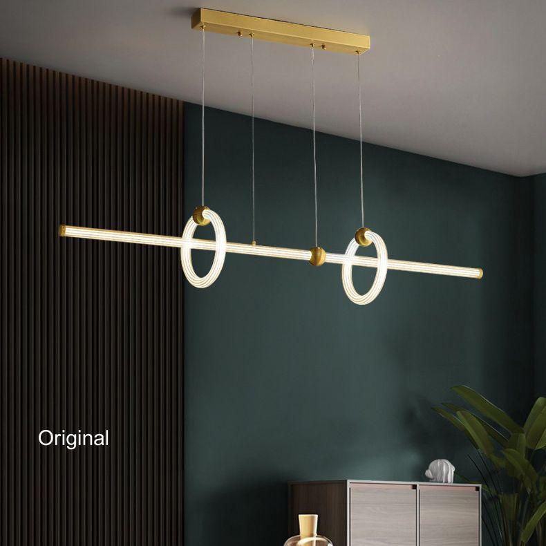 Modern Minimalism Gold Linear Island Pendant Lighting LED Acrylic Island Ceiling Light for Dining Table