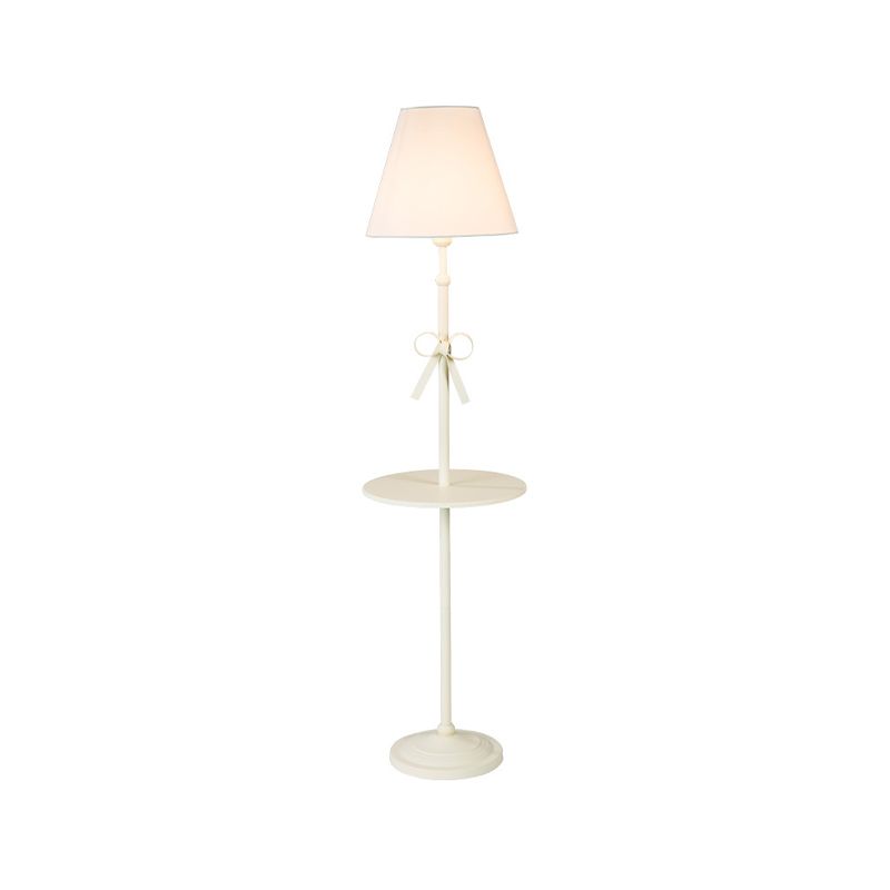 Tessuto conico lampada da pavimento in piedi per bambini single beige/rosa illuminazione a pavimento con tavolo e knot a prua