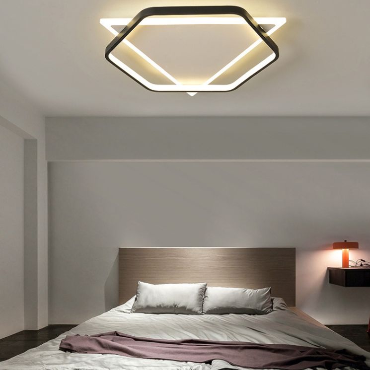 Plafonnier LED géométrique concis moderne en fer forgé avec abat-jour en acrylique