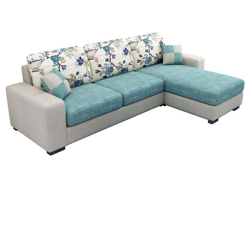 3-Seater Square Arm Pillowed Back Cushions Sectional Sofa with Chaise