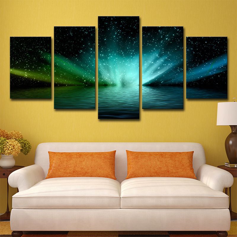 Luminous Lake Starry Night Canvas Print Multi-Piece Modern Living Room Wall Art