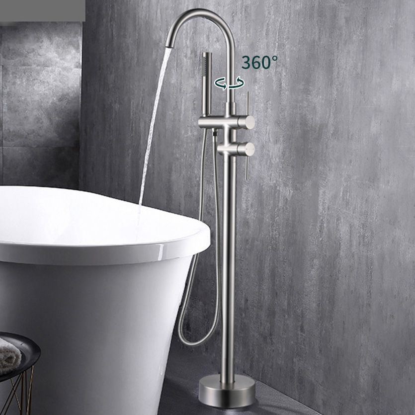 Modern Freestanding Tub Filler Floor Mounted Tub Faucet with Dual Handle