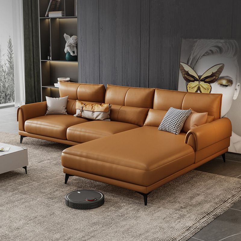 Modern Tight Back Genuine Leather Sectionals, 67.72" W Sectional Sofa in Brone