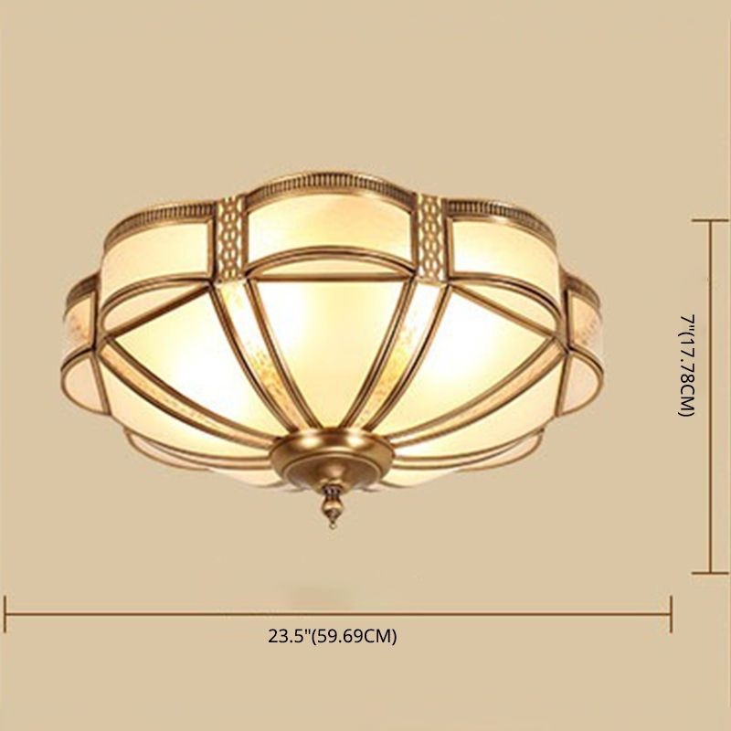 Style Colonial 1 Lumière Plafonnier En Cuivre Abat-Jour En Verre Blanc Plafonnier Chambre Salle À Manger