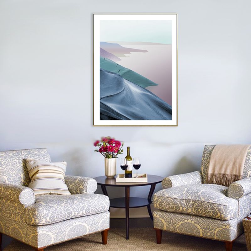 Mountain and River Scenery Canvas Modern Textured Wall art Print in Light Color for Home