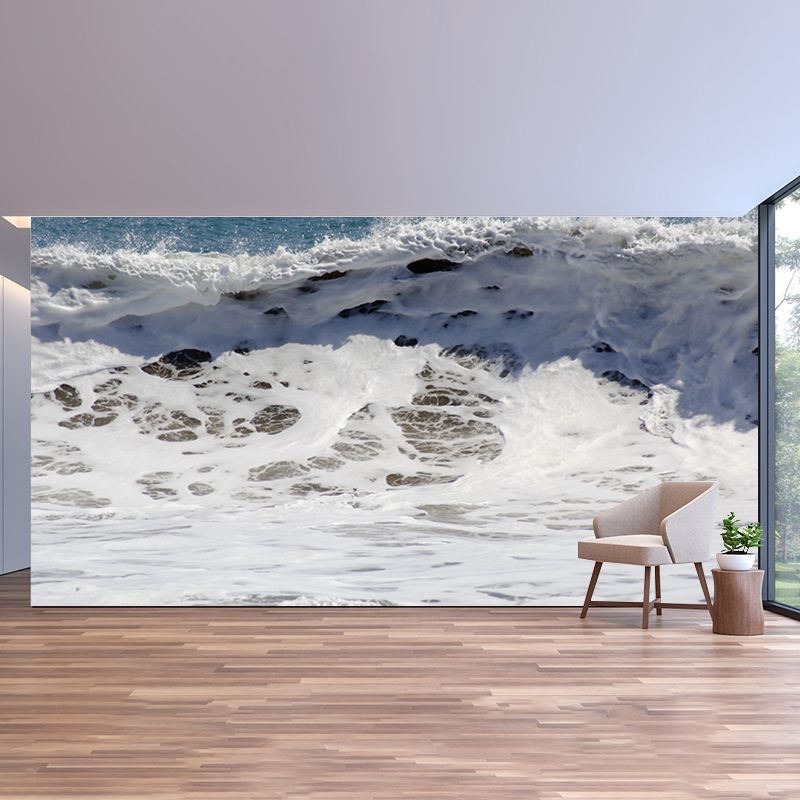 Sea Mural Wallpaper Modernist Nature Scenery Wall Covering in Light Color