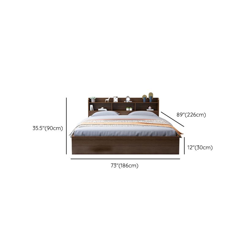 Brown Finish Standard Bed with Headboard Panel Bed Lift Up Storage