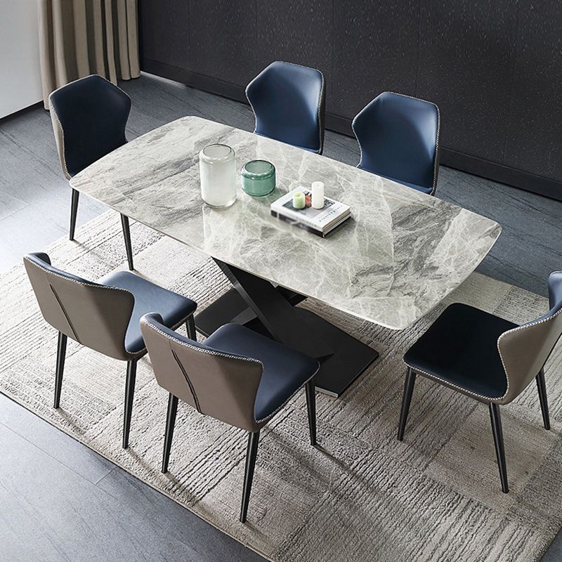 Stone Top Dining Table Modern Rectangle Dining Table with Black Base