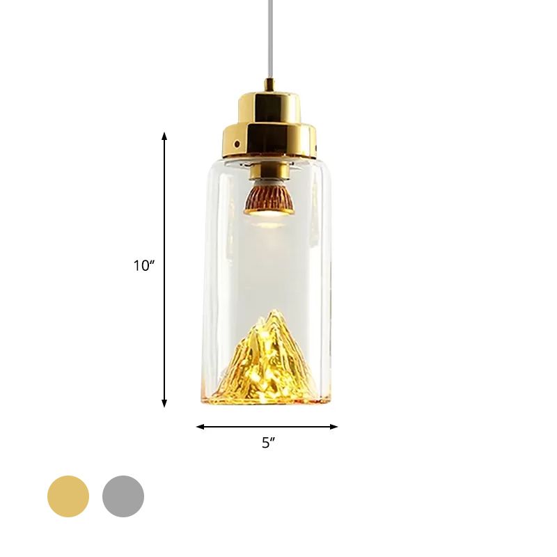 Cylinder/Semicircle Pendant Light Post Modernist Clear Glass Led Gold/Silver Hanging Lamp Fixture for Dining Room