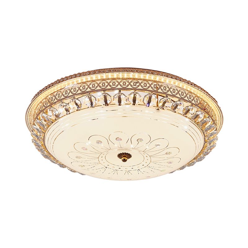 16"/19.5" W Round Flush Mount Light Bedroom Opal Glass LED Modern Flush Ceiling Light with Crystal Accent in Gold