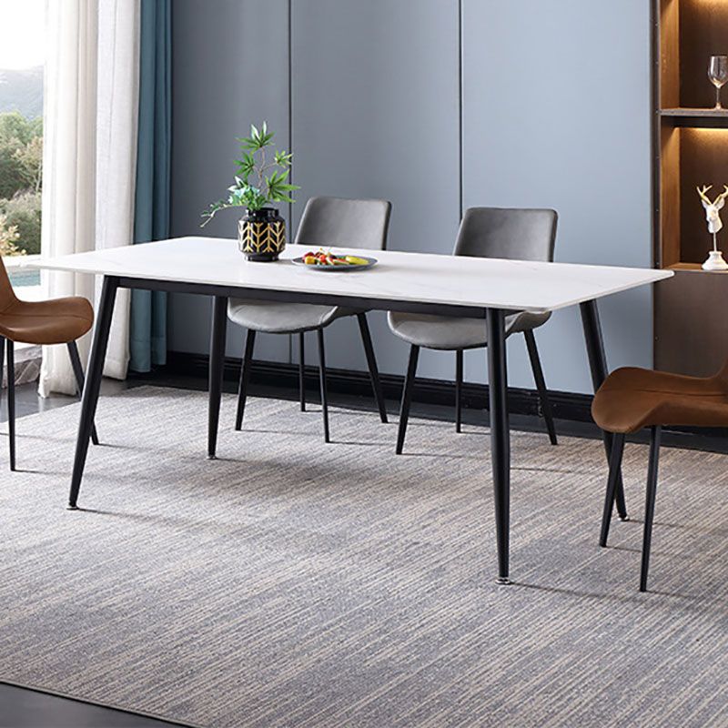 Black Metal Frame Industrial Rectangle Dining Table Sintered Stone Table for Home