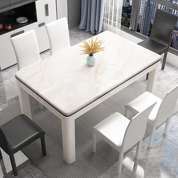 Mid-Century Home Marble Dining Table Rectangle Shape Table with 4 Legs Base