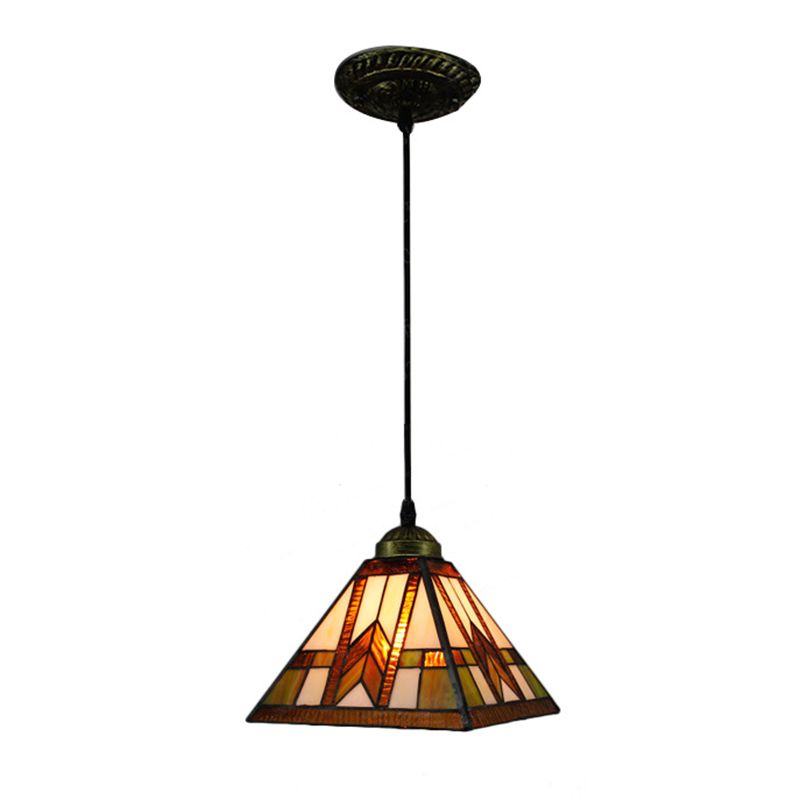 1 Light Pendant Lighting Mission Geometry Hand Cut Glass Hanging Light Fixture in Bronze