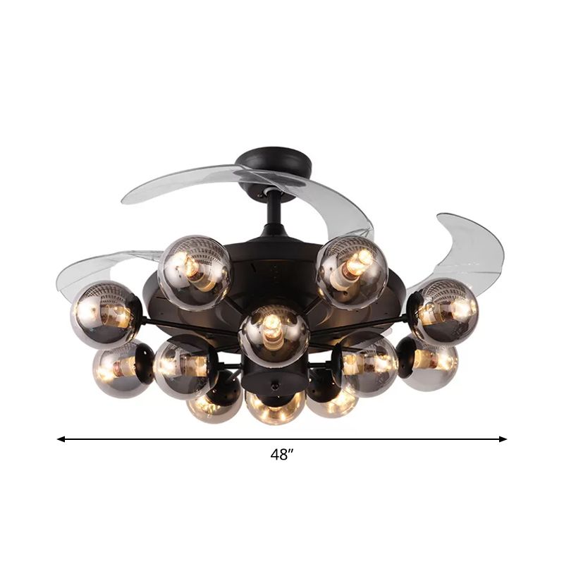 48 "breit geometrische Hangdüfter Leichtsexerität Metall Black Semi-Flush-Halterung mit 4 Klingen