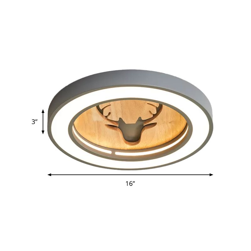 Macaron Colored Round Ceiling Fixture with Deer Nordic Acrylic Flush Ceiling Light for Hallway