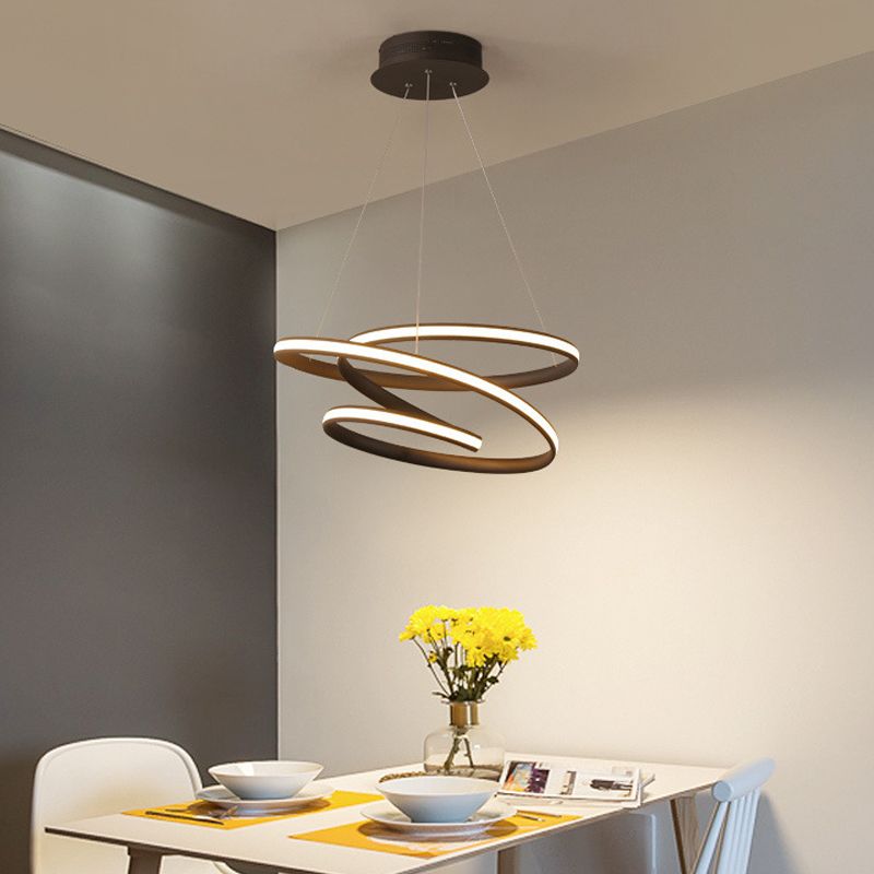 Acrylnahne Krümmung Kronleuchter Anhänger Einfacher Kaffee -LED -Federleuchte in warmem/weißem Licht, 21,5 "/31,5" W.