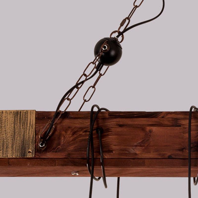 Black Island Light Fixture Industrial Style Wood Linear Pendant Light for Restaurant