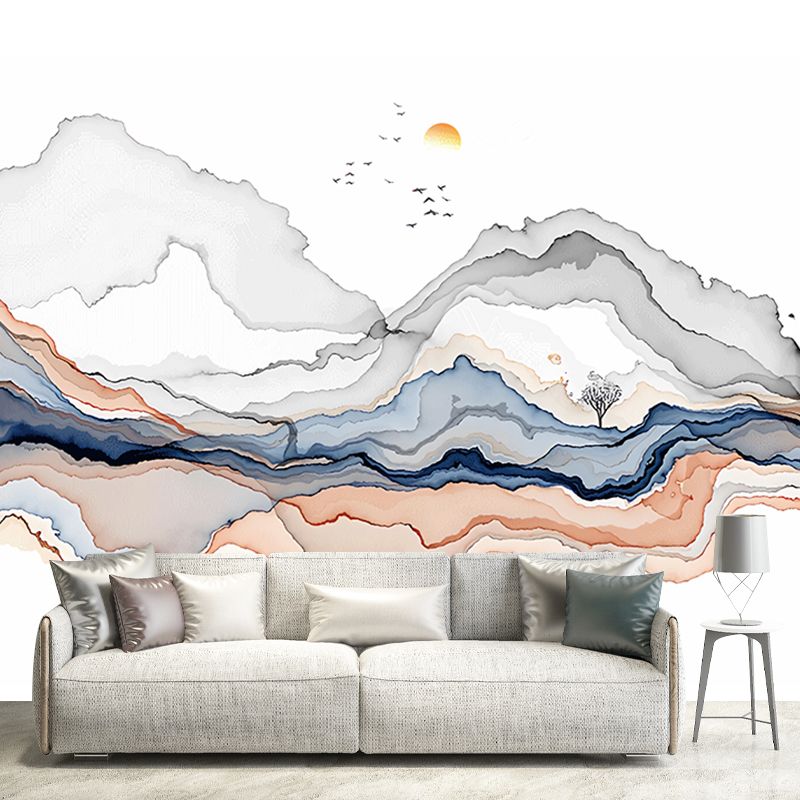 Water-Resistant Non-Woven Mural Classic Mountain and Bird Wall Art for Bedroom