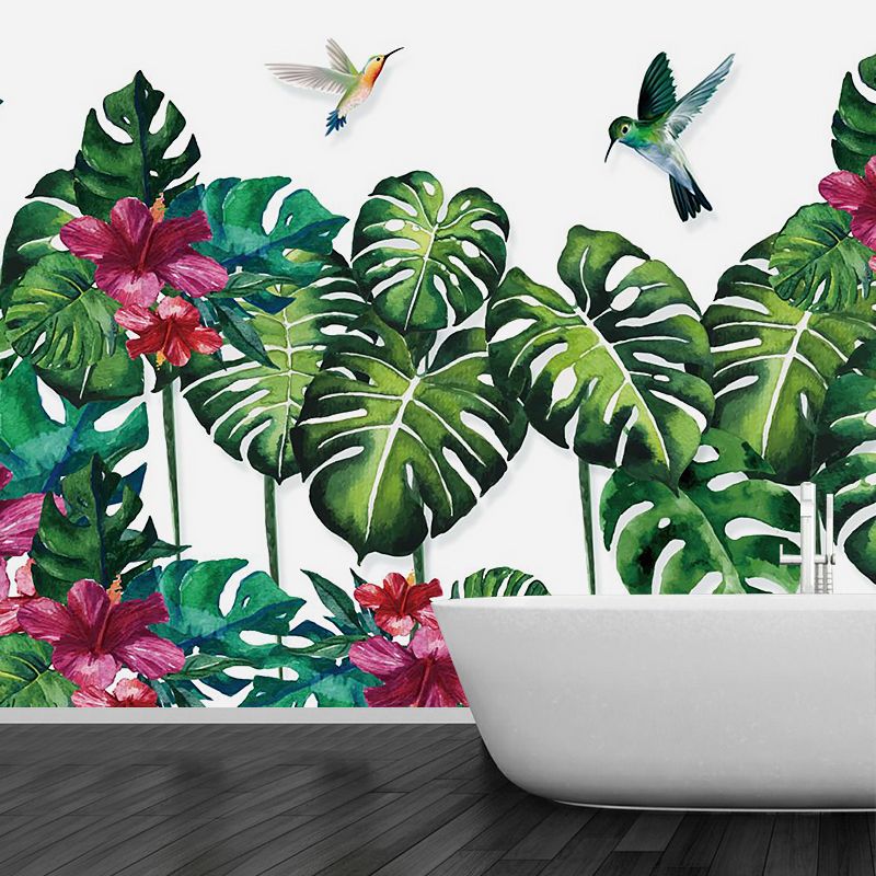 Tropical Monstera Plant Leaf Murals Purple-Green Stain Resistant Wall Art for Home