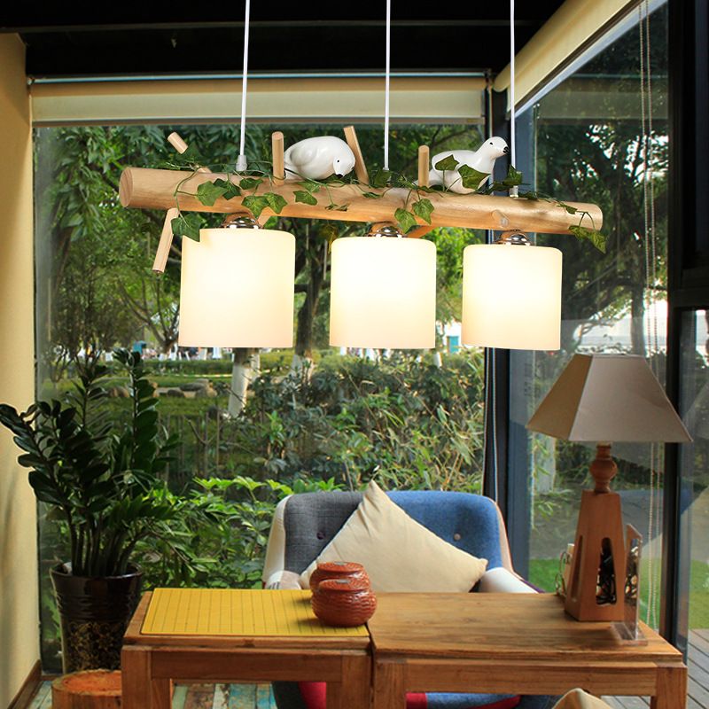 Wood Island Light Modern Natural Wood Linear Island Lighting for Restaurant