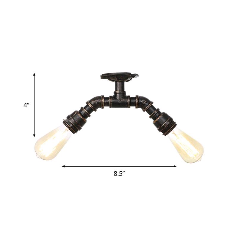 Bare Bulb Indoor Semi Flush Mount Retro Metallic 2 Lights Antique Silver/Aged Brass/Antique Bronze Close to Ceiling Lamp
