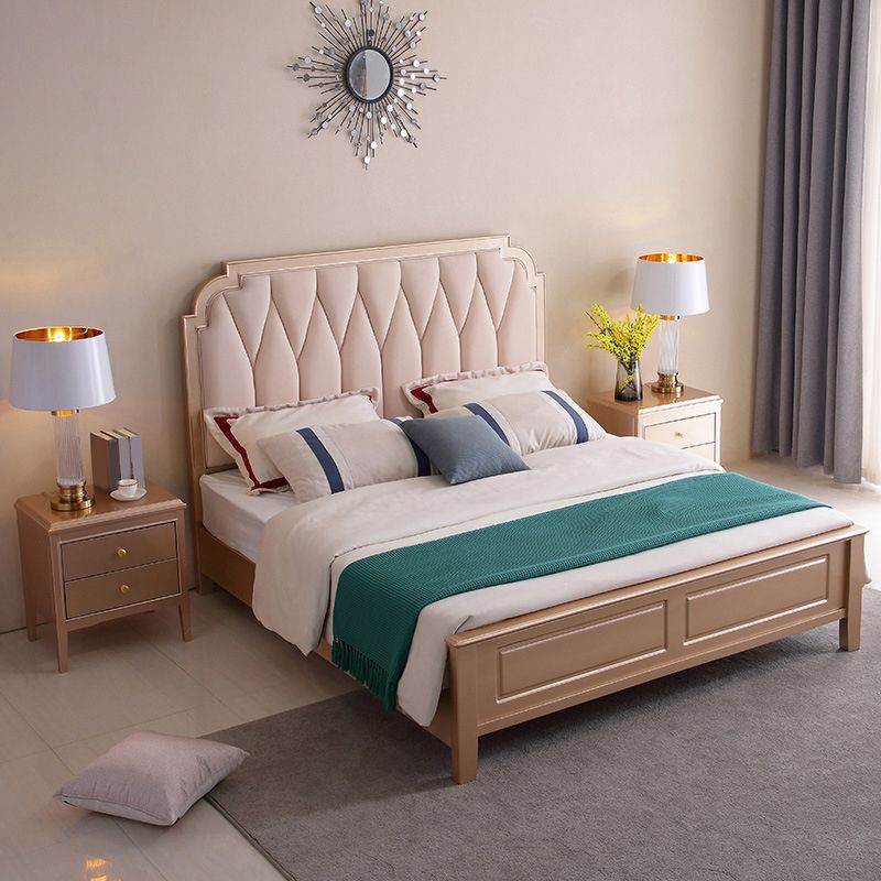 Traditional Solid Color Standard Bed Rubberwood Scooped Bed Frame