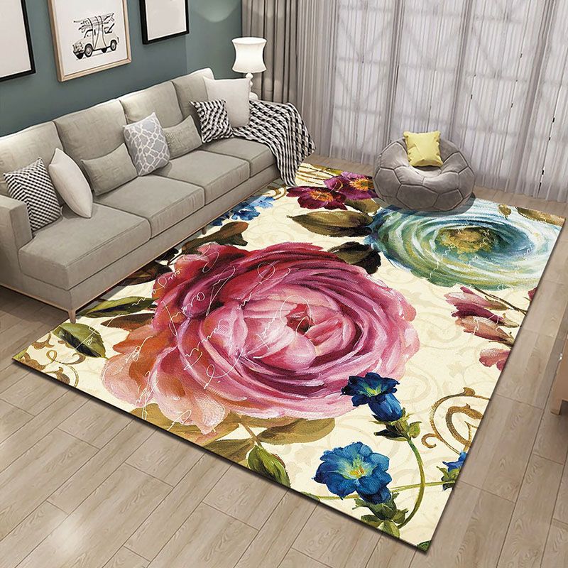 Stylish Modern Area Carpet Floral Pattern Polyester Area Rug Stain Resistant Rug for Home Decor