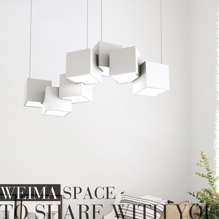 Multiple Square Island Pendant Lighting Modern Art Deco Metal LED Island Lamps for Art Gallery