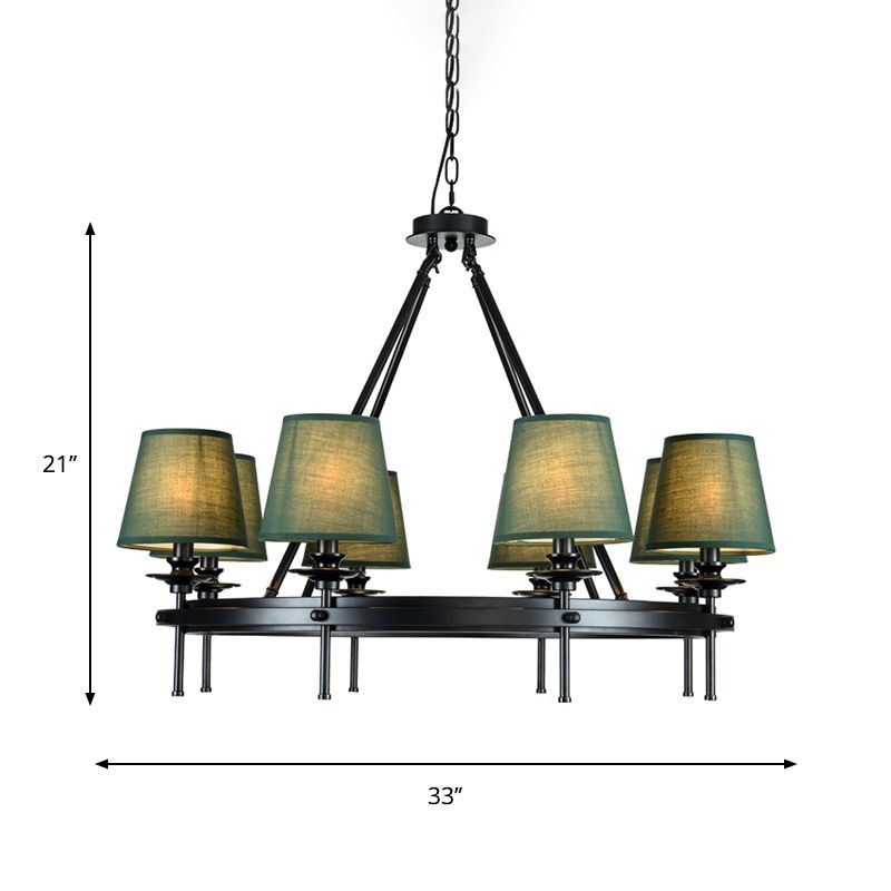 8 lampadario Circolo lampada a sospensione Circolo RETRO Green Metal Affermazione del soffitto con tonalità in tessuto conico