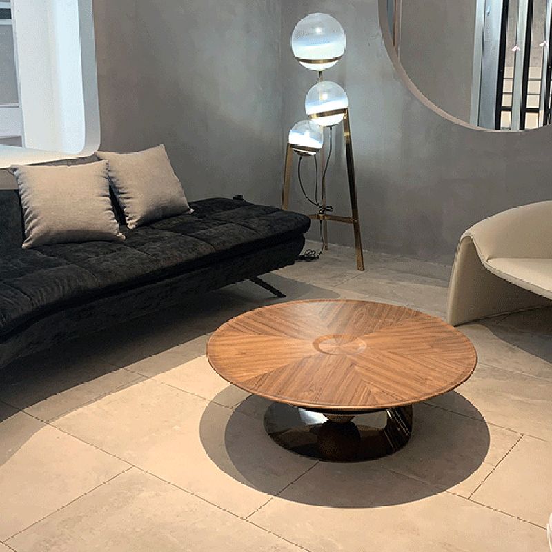 Nordic Style Cocktail Table Walnut/black Wood Round Coffee Table