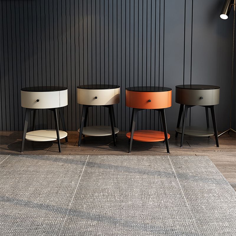 Contemporary Metal and Faux Leather Drawer Storage Bed Nightstand for Bedroom