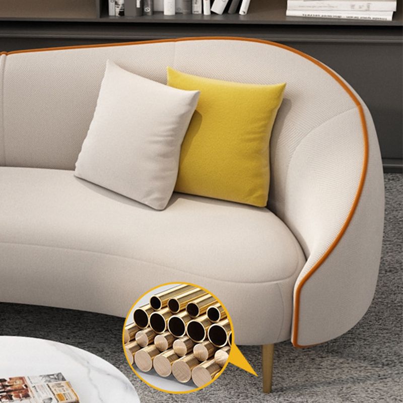 Beige/Grey Faux Leather Sofa Sloped Arm Sofa with Bolster Pillows