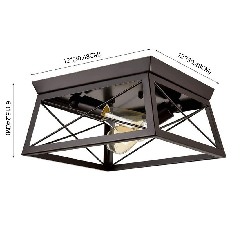 Square Dinning Room Flush Ceiling Light Fixture Industrial Metal Close To Ceiling Lighting