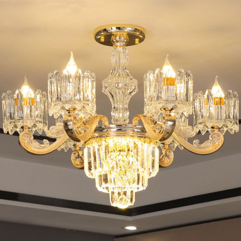 Drum Bedroom Chandelier Light Clear Crystal Modern Suspension Lighting Fixture in Gold