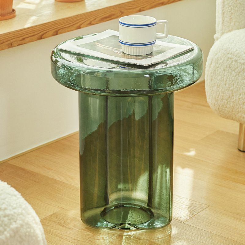 Contemporary Round Side Table Pedestal Clear Glass End Table