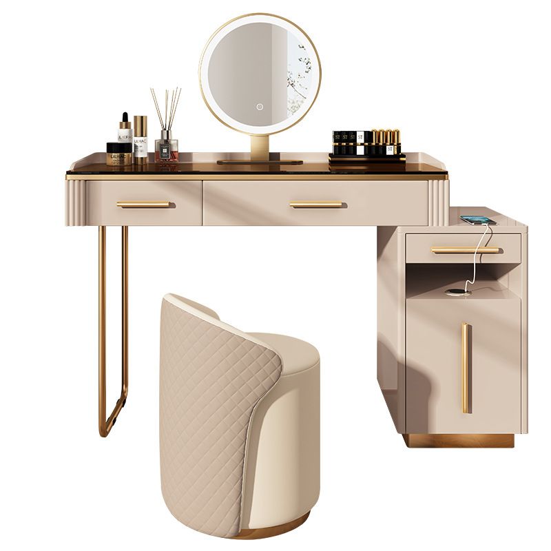 Glass Make-up 15.74" Wide White Vanity Makeup Vanity Desk Table with 3 Drawers